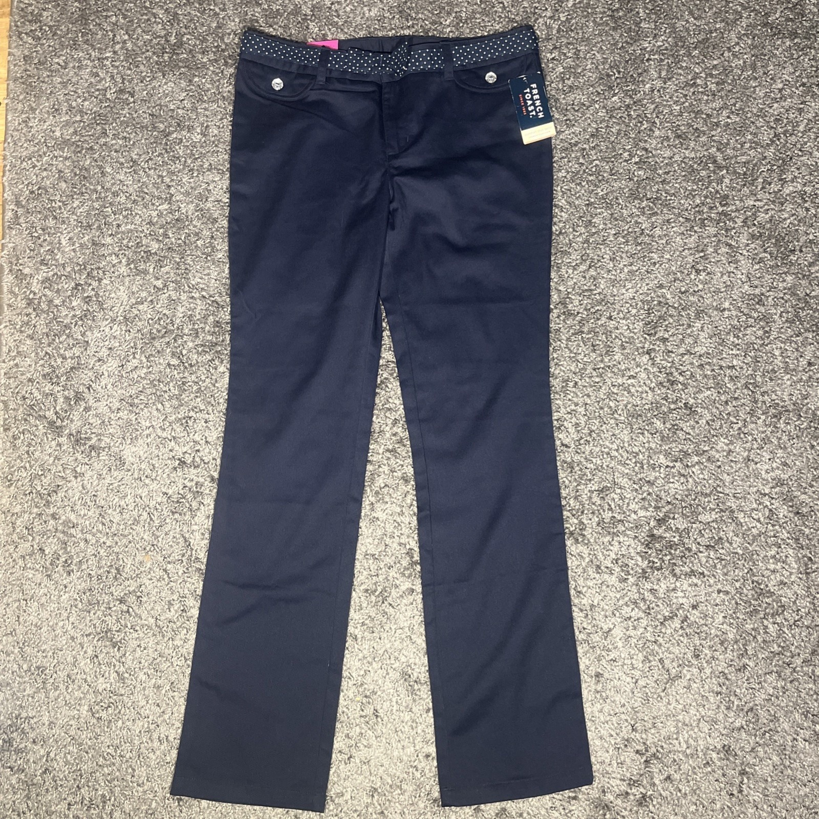 French Toast Size 16 Waist 29 Navy Blue Straight Leg Belted Pants Girls Uniform